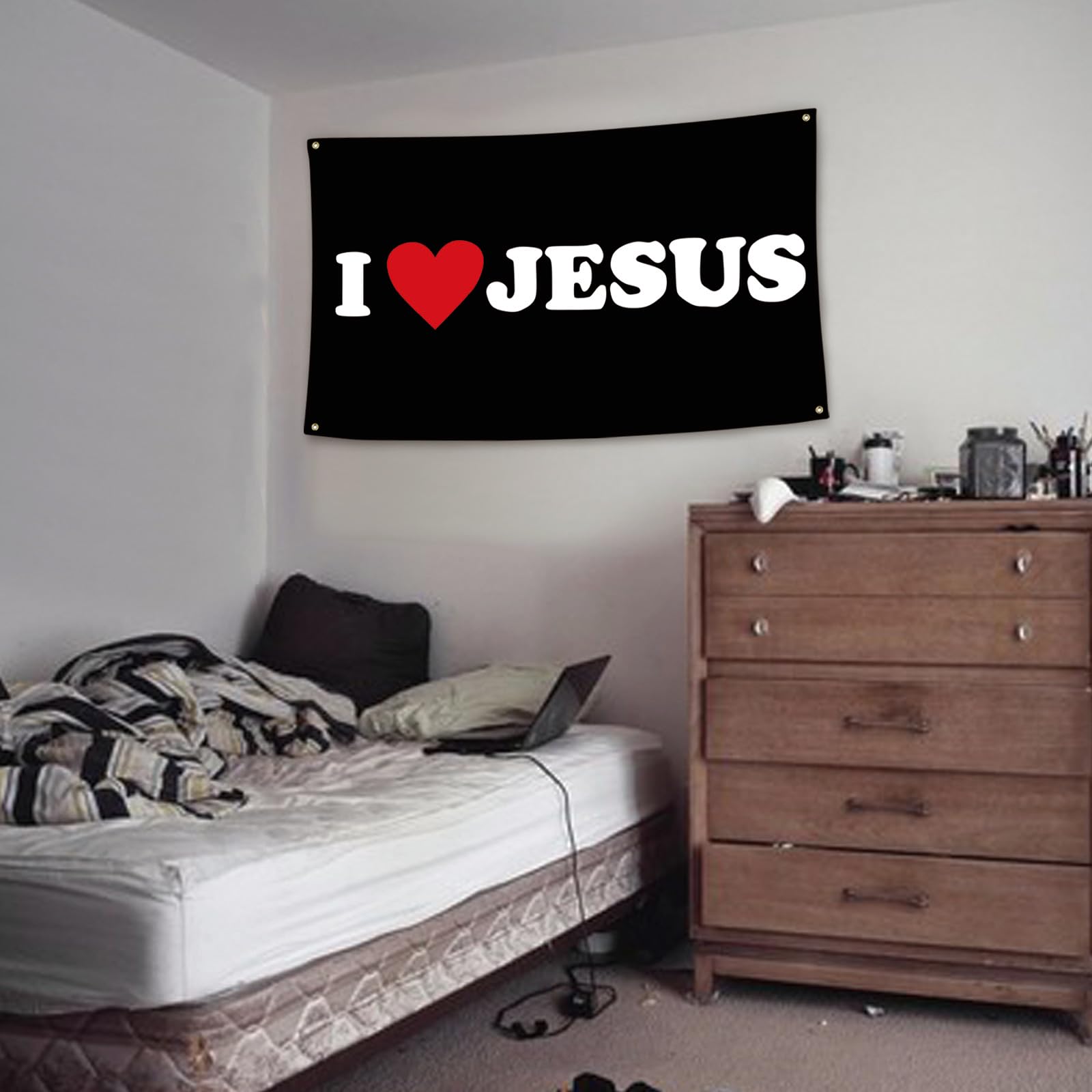 ‚I Love Jesus‘ Flagge – 90 X 150 Cm, Aus Polyester, Mit 4 Messingösen, Für Wanddekoration & Partys