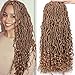 Leeven 24 Inch Pre-looped Goddess Locs Crochet Hair 6 Packs Brown Curly Wavy New Faux Locs Twist Braiding Hair Long Synthetic Soft Locs Crochet Braids Hair With Curls At The Ends 21 Strands/Pack (27#)