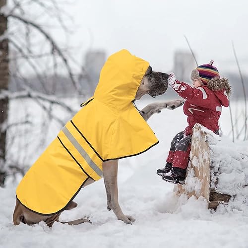 Miniatura 6 de Impermeable reflectante para perros, impermeable ajustable para perros, poncho ligero con capucha para perros pequeños a X grandes (amarillo,