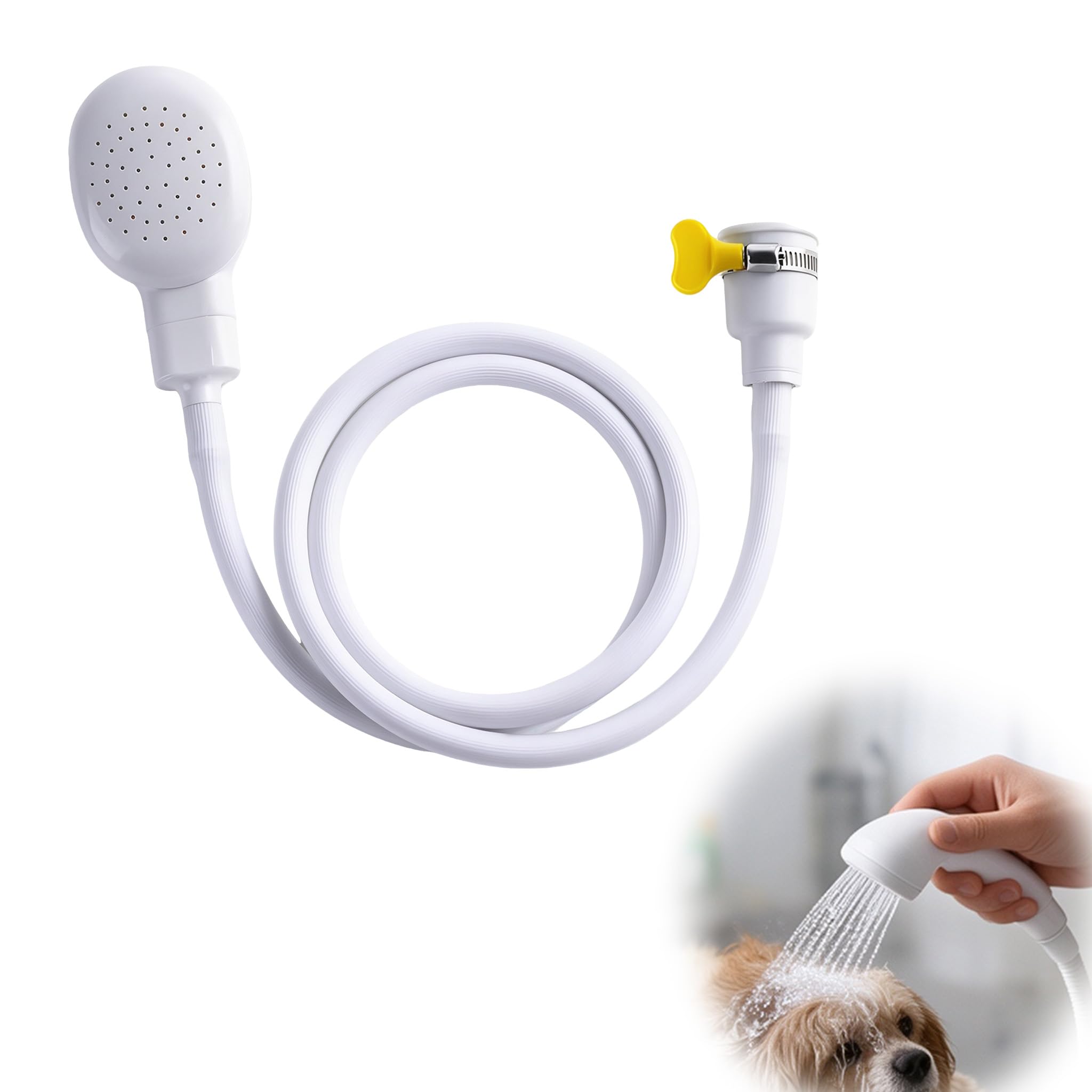 Bath Tap Shower Attachment with 130cm Hose & Secure Clamp‑On Hand‑Held Head