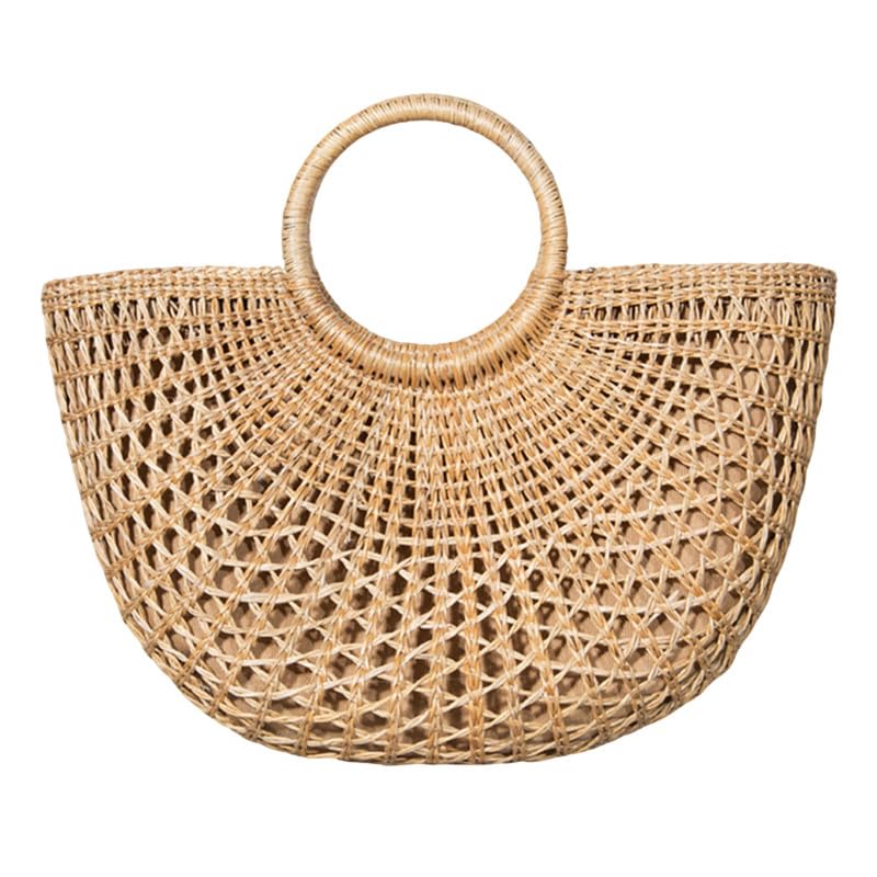 Borsa a Tracolla in Paglia Traforata, Fodera con Cordino Estivo da Spiaggia e Vacanza per Donna, Borsa in Paglia a Maglia per la Spiaggia