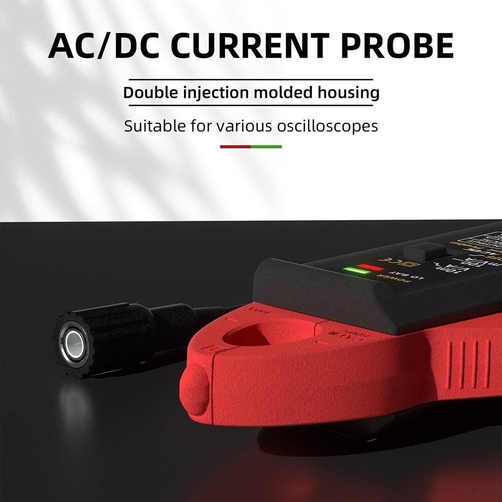 AC DC Strommesszange Smart Probe bis zu 100 A mit BNC-Stecker für Oszilloskop Elektriker Reparaturwerkzeug Berührungslose sichere Prüfung Dual Range Switching Wiederaufladbarer Typ-C-Anschluss Schwarz