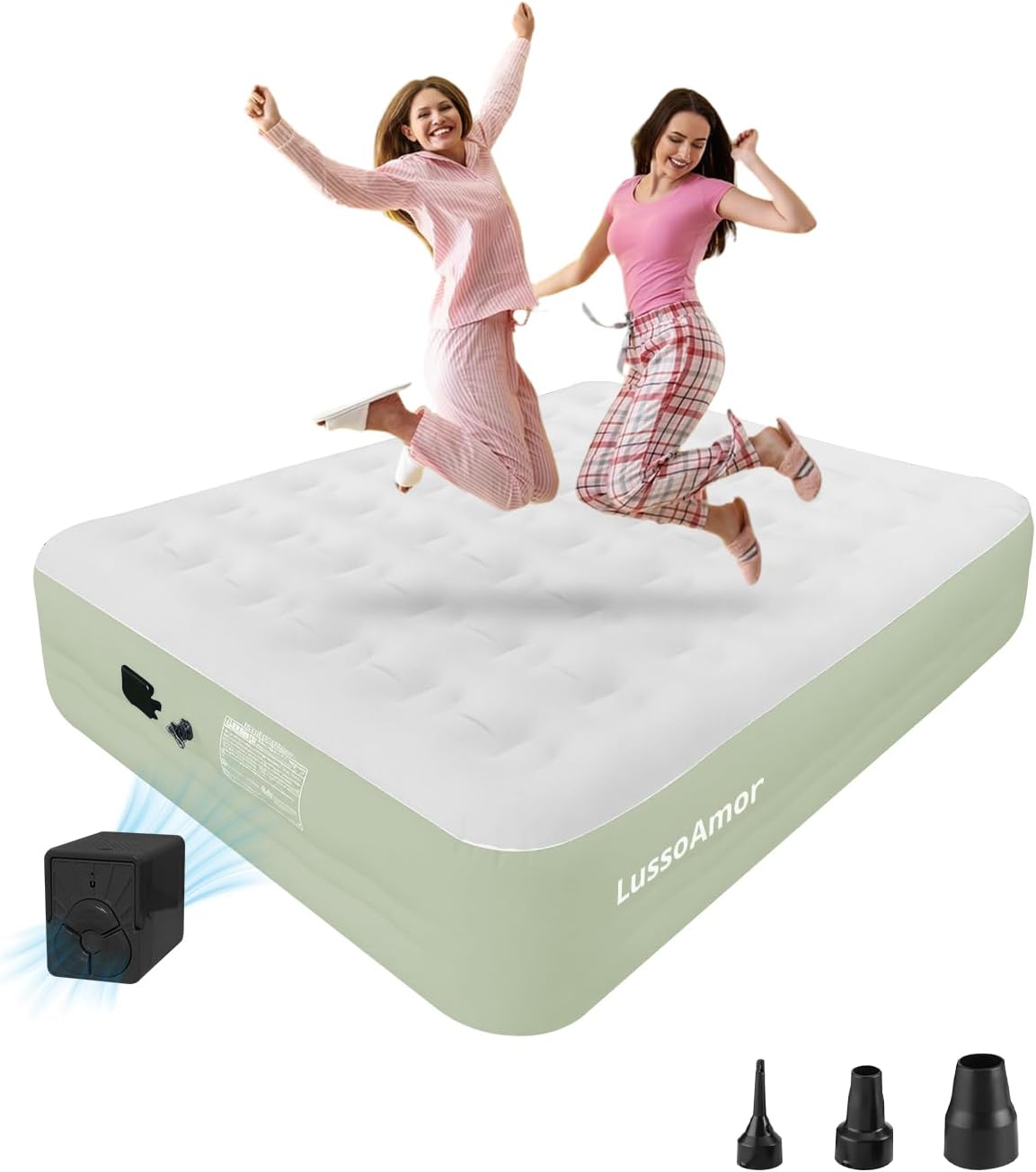 Queen Size Air Mattress with Built in Pump, 18'' Raised Blow Up Bed Inflatable Mattress for Camping & Travel, 3-Minute Quick Inflation/Deflation,Thick Velvet Texture Waterproof,18'' Green