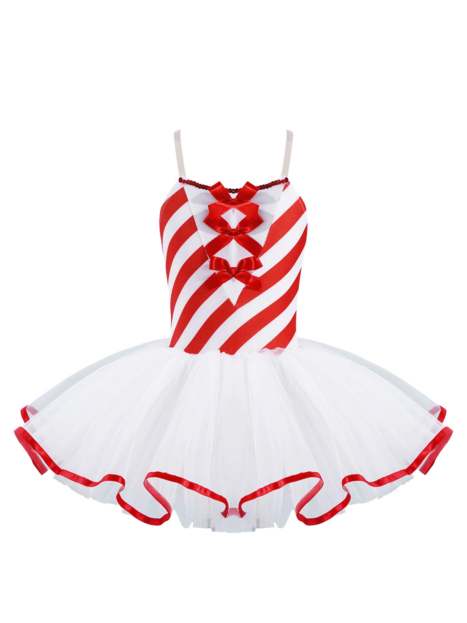 Chaoyinn Girls Candy Cane Dress Halloween Christmas Cosplay Outfits Camisole Striped Tutu Dress Red 5-6 Years โ image 1