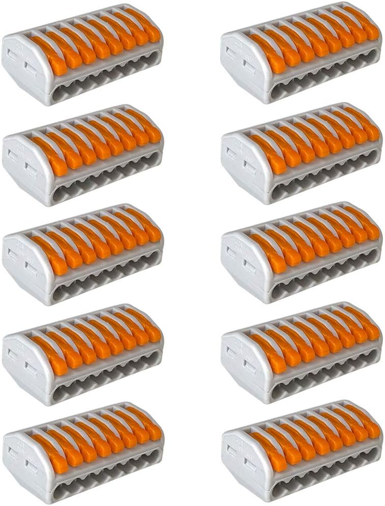 10Pcs Premium PCT-218 Lever-Nut Wire Connectors, 8 Port Conductor Compact Wire Connectors, Splicing Type Quick Conductors Cable Clamp Terminal Block Spring Connector