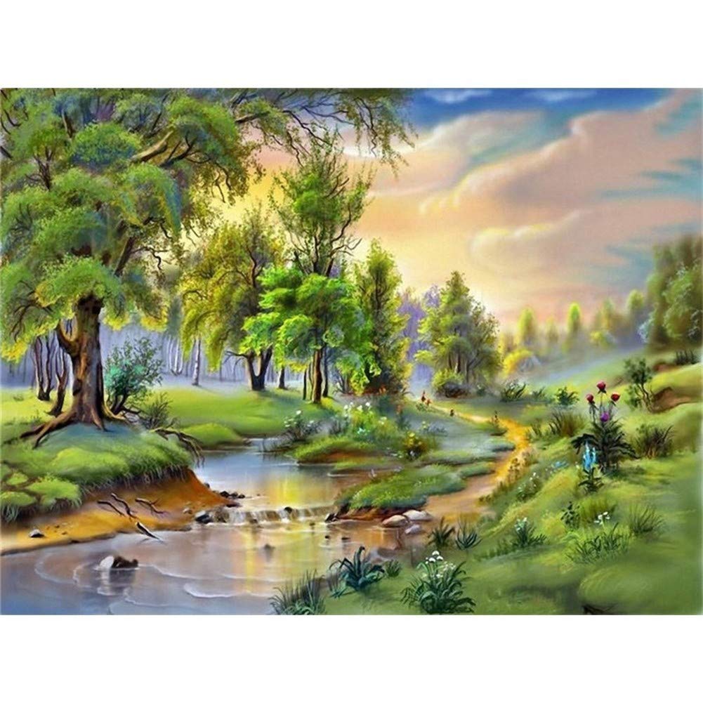 Cristal strass broderie diamant haut de gamme grand paysage en toile carrée