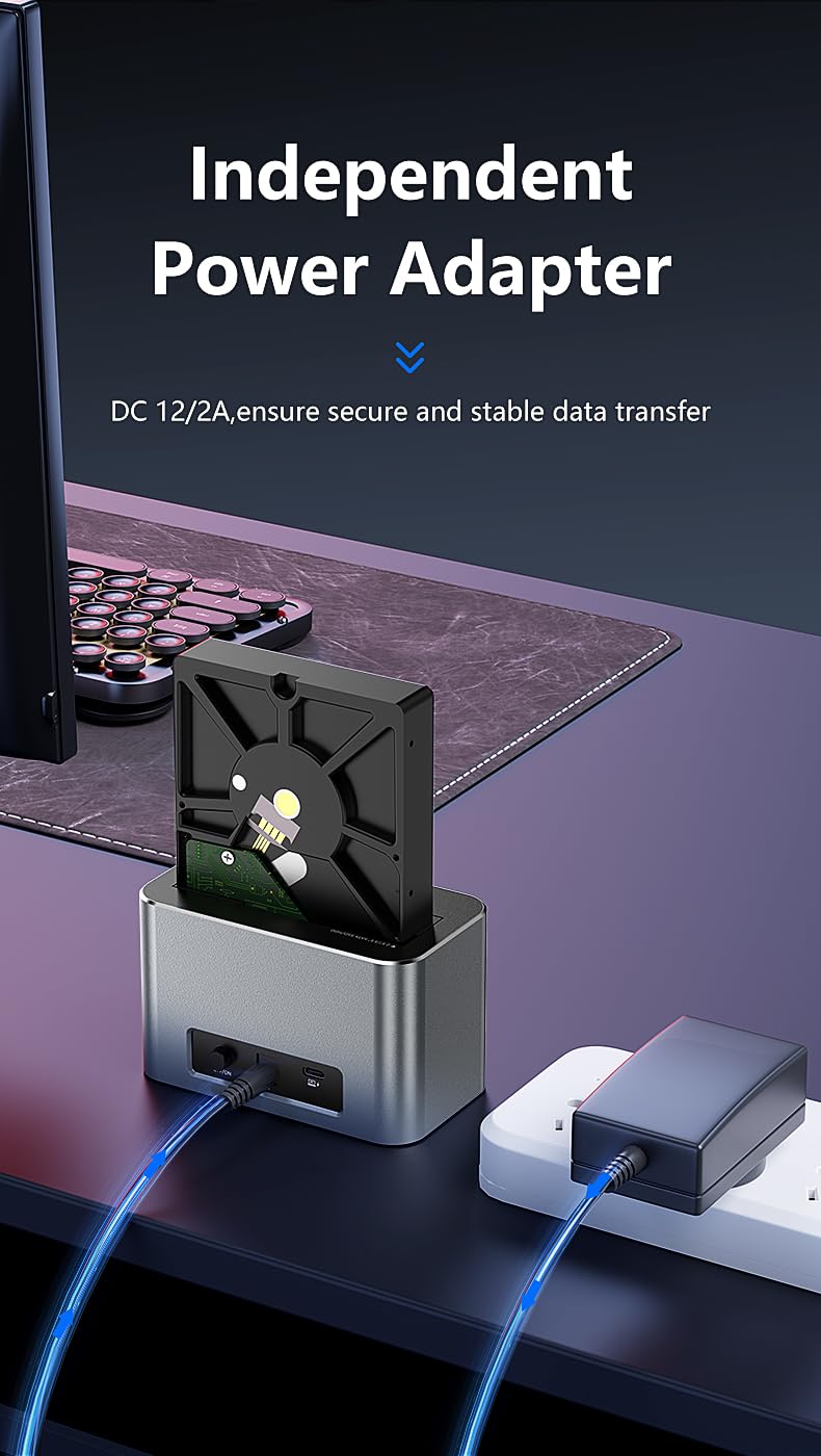 Station d'accueil pour Disque Dur, Station d'accueil USB 3.2 10 Gbps, boîtier SSD Externe en Aluminium à Double Baie USB C pour lecteurs M.2 NVMe/SATA et SSD/HDD SATA 2,5''/3,5''