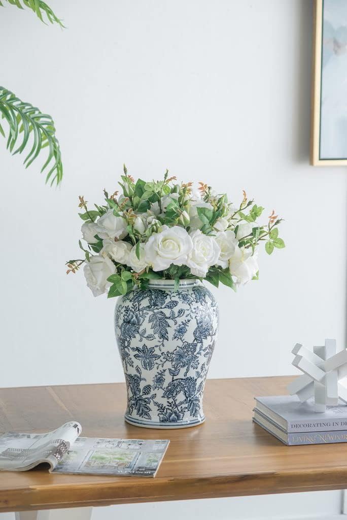 A&B Home Ginger Jar - Blue White Porcelain Decorative Jar with Lid, Flower Pattern Ceramic Vase Centerpiece Décor, 18 inch