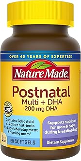 Nature Made Postnatal Multivitamin + DHA 200 mg, 60 Softgels, to Support Nursing Moms & Babies During Breastfeeding, Postnatal Vitamins & Nutrients Include Iron, Vitamin D3, Calcium, Iodine