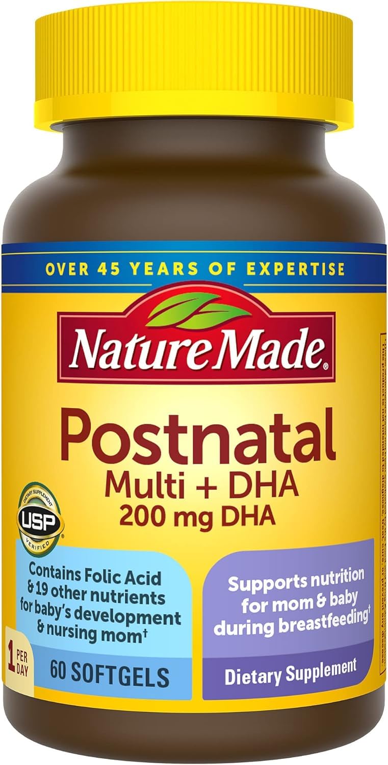Postnatal Multivitamin + DHA 200 mg, 60 Softgels, to Support Nursing Moms & Babies During Breastfeeding, Postnatal Vitamins & Nutrients Include Iron, Vitamin D3, Calcium, Iodine