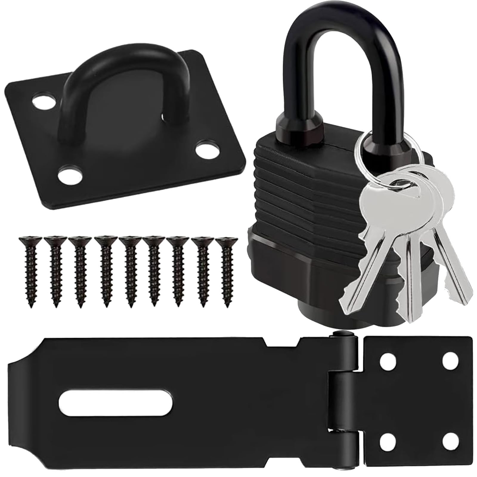 ZBXSNK Stainless Shed Lock, 4 Inch Heavy Duty Padlock Hasp with Staple Screws & Keys, Shed Lock Features a Weather-Resistant Thermoplastic Housing for Garden Gate Bedroom & Pet Cage