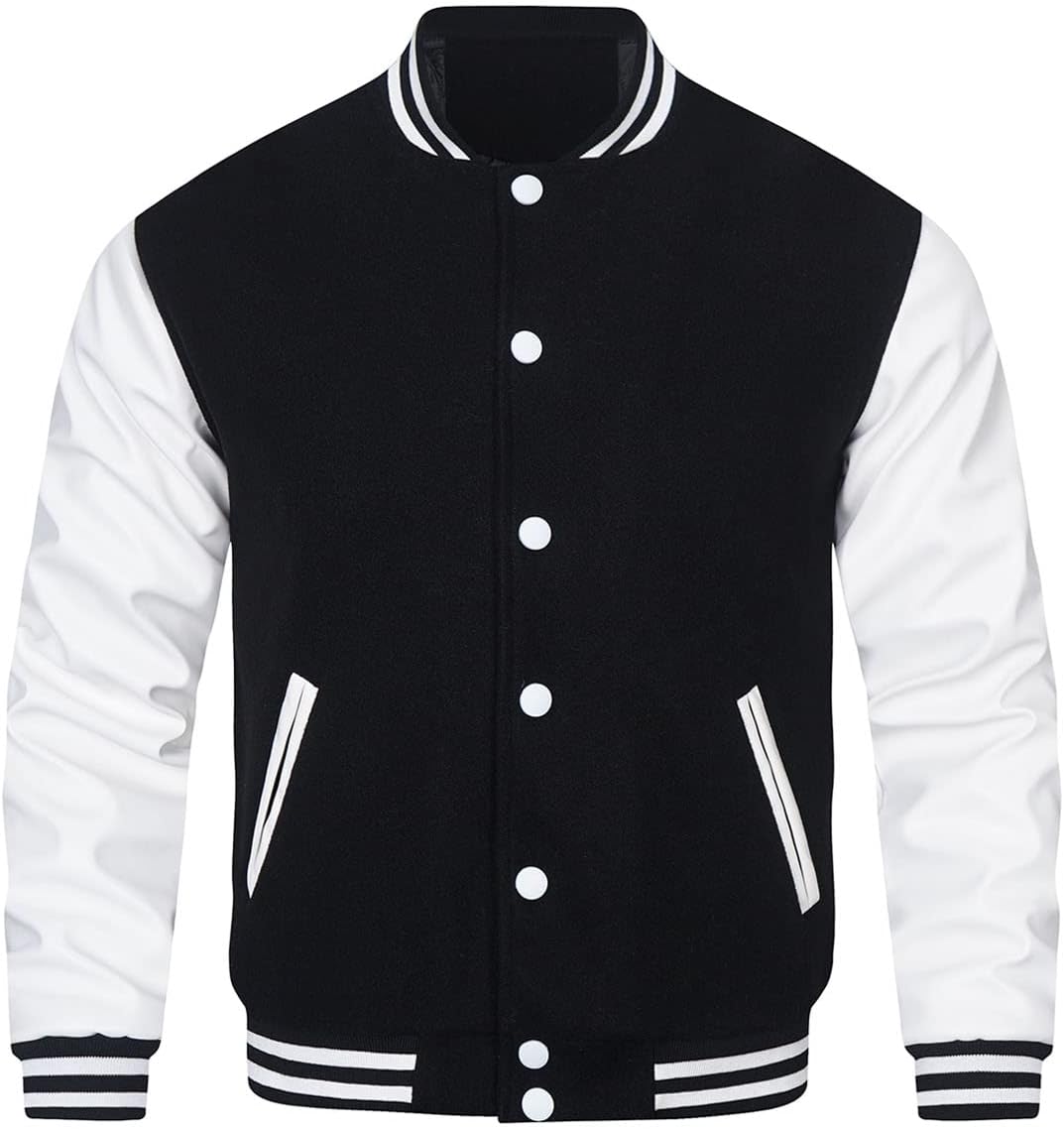 HOOD CREW Mens Varsity Jackets Faux Leather Sleeve Letterman Boys College Baseball Jacket