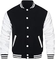 HOODCREW Men's Varsity Jacket Faux Leather Sleeves Letterman Baseball College Style