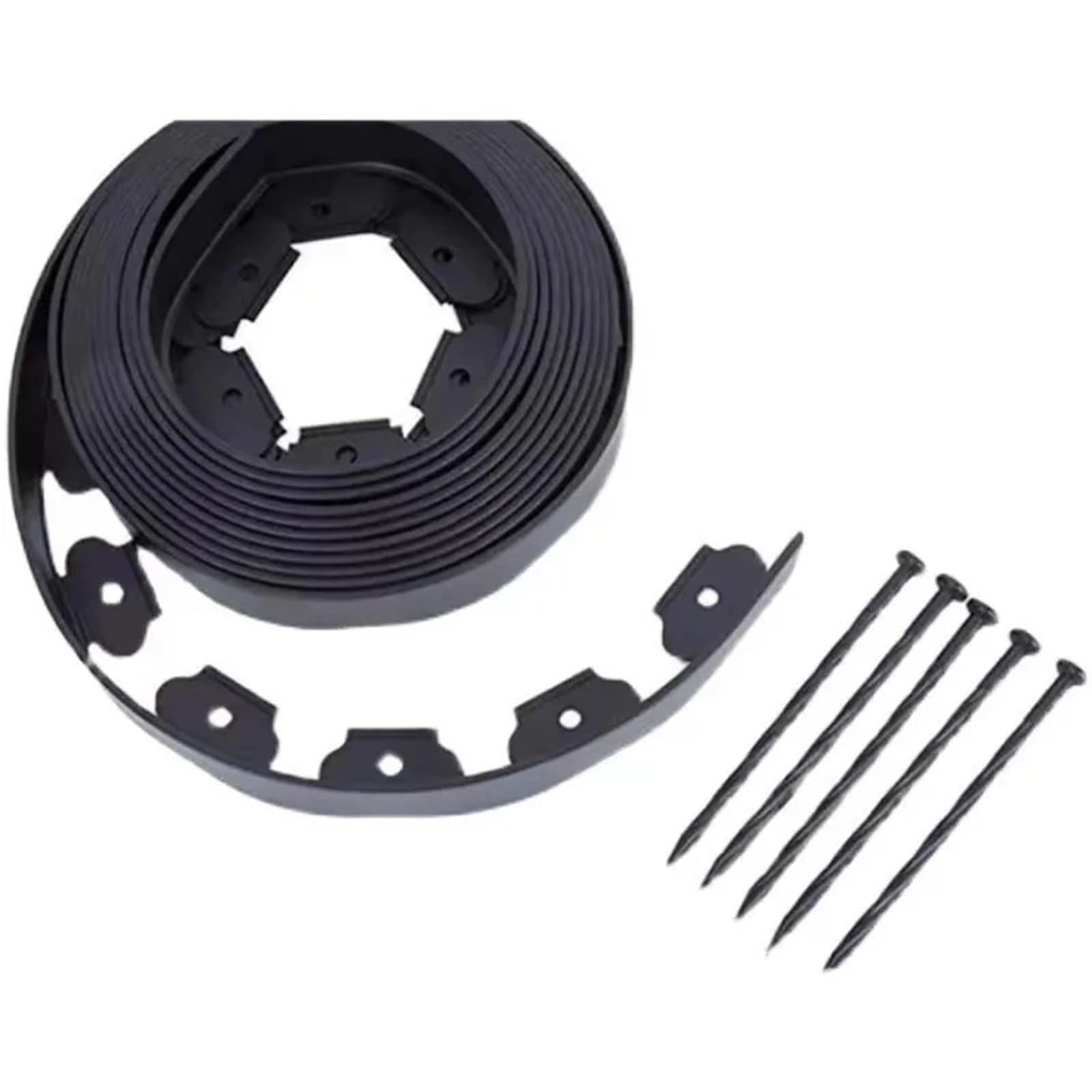 Bordura de Jardín de Plástico 5/10M Fixed Garden Barrier Lawn Plastic Edging Border Landscape Edge Kit with Anchoring Spikes(5cm x 5m Black)
