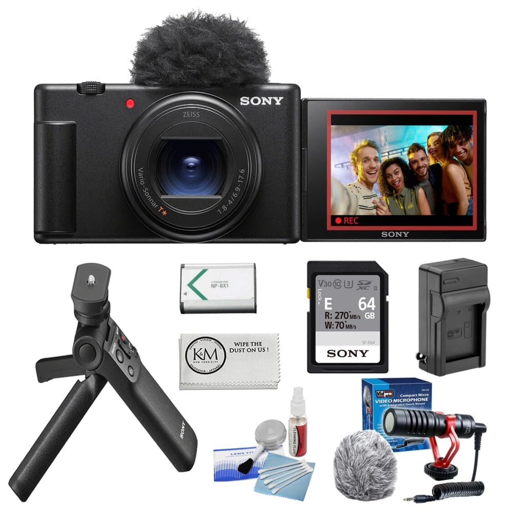 Sony ZV-1 II Digital Camera | Black Bundled with Sony Vlogger Accessory Kit + NP-BX1 Battery + Battery Charger + Microfiber Cleaning Cloth + Camera Cleaning Kit + Micro Video Microphone (7 Items)