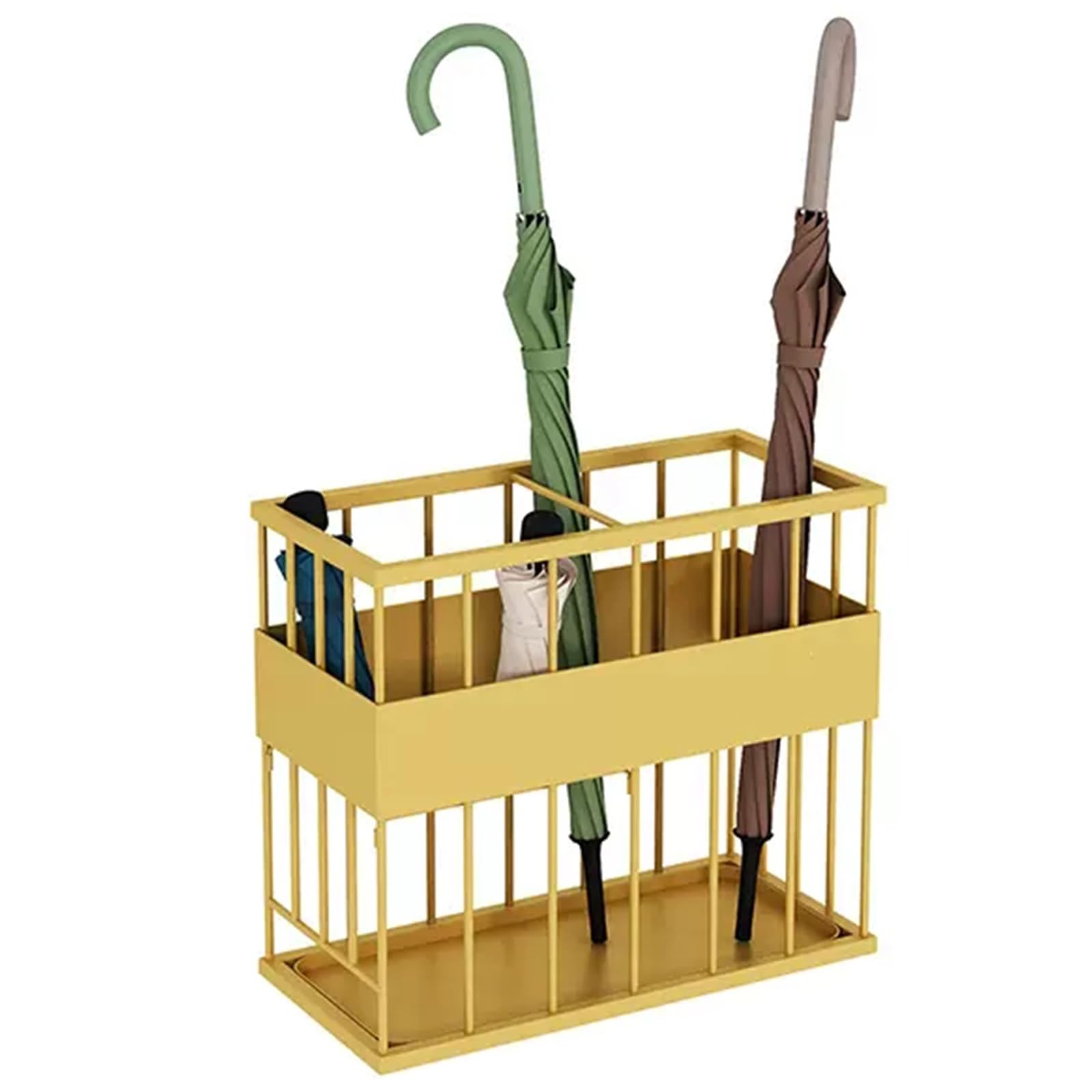 DUANHOZ Two Grids Umbrella Rack Stand for Long and Shortumbrellas,Freestanding Rectangular Umbrella Holder with Removable Drip Tray,Umbrella Storage Bin for Doorways Hallways and