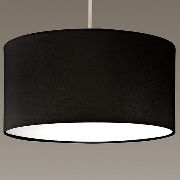 CGC Lighting Modern Fabric Lamp Shade Solid Opal White Bottom Diffuser Drum Pendant Table Lamp Bedroom Dining Room Lounge (Black) - 1