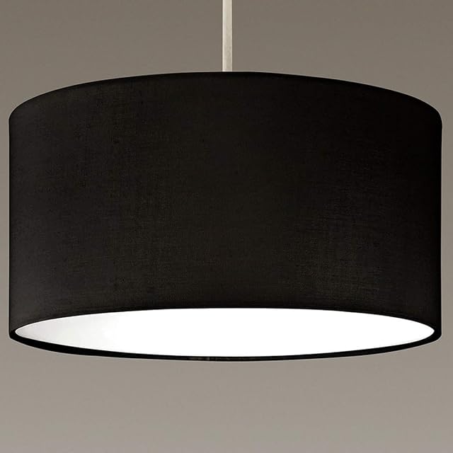 CGC Modern Fabric Lamp Shade Solid Opal White Bottom Diffuser Drum Pendant Table Lamp Bedroom Dining Room Lounge (Black)