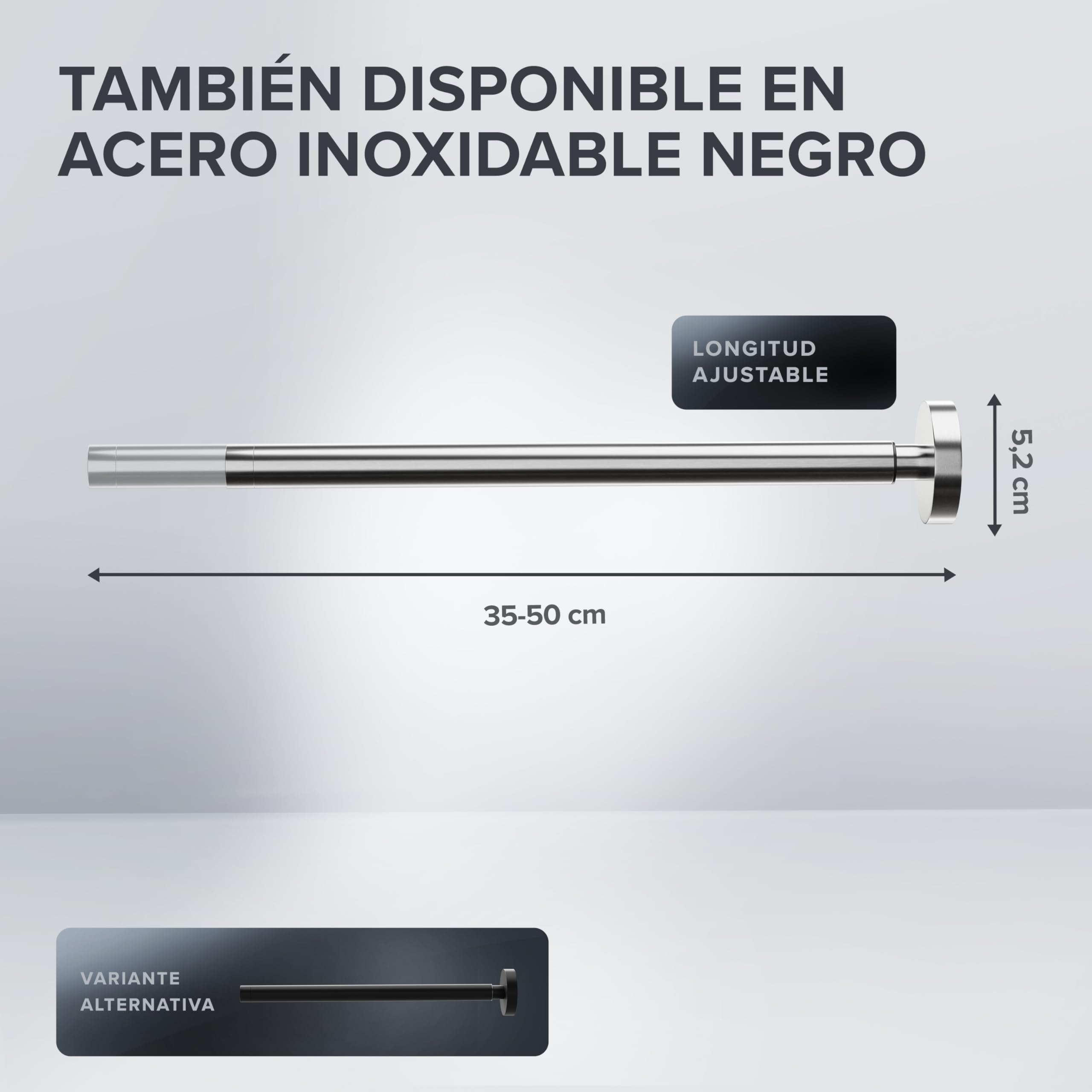 ovimar Barra telescópica Lyngvig de acero inoxidable, plata para taladrar, extensible con dos barras como toallero para toallas, soporte para perforar o pegar en la pared