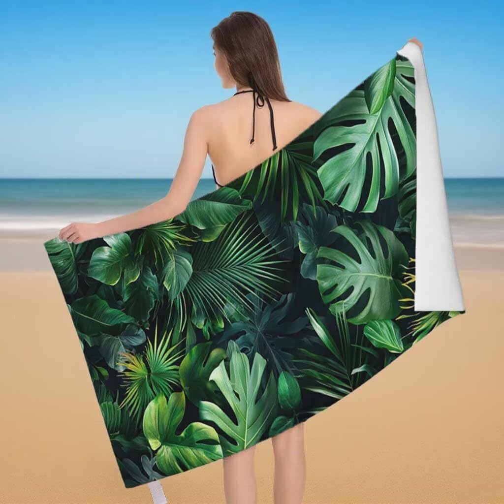 Toalla de Playa Grande 220x100cm/35x70cm, Juego de 2 Toalla Microfibra XXL de Antiarena, Toallas Playa Suave Ligera, Absorbente Secado Rápido, Beach Towel Viaje, Regalo Mujer Hombre (Hojas Palma) D-31