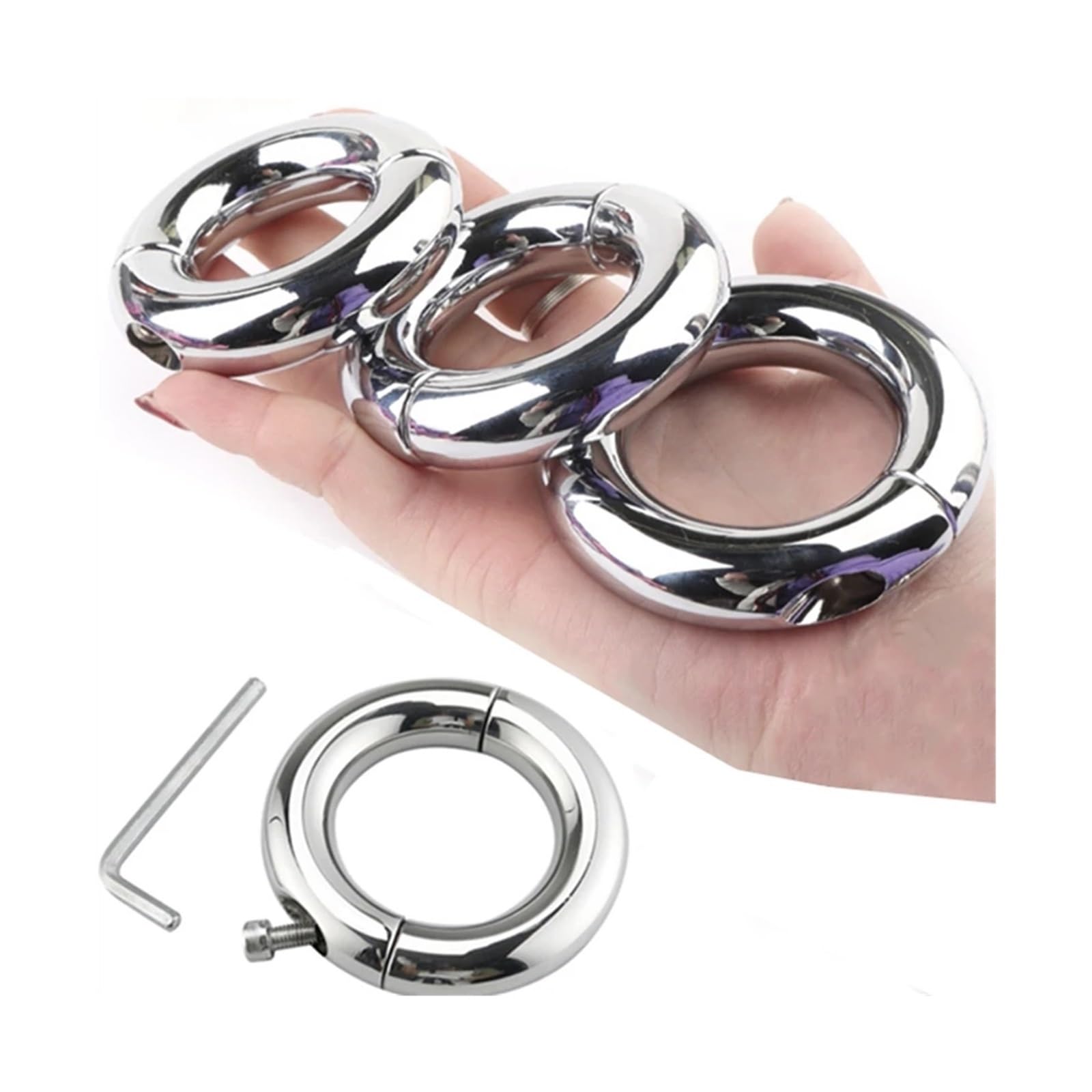 Anillo de pene genérico de acero inoxidable para hombre (diferentes tamaños), anillo de metal con llave inglesa, colgante escrotal con peso, dispositivo de castidad para pene adulto (diámetro de 28 mm).