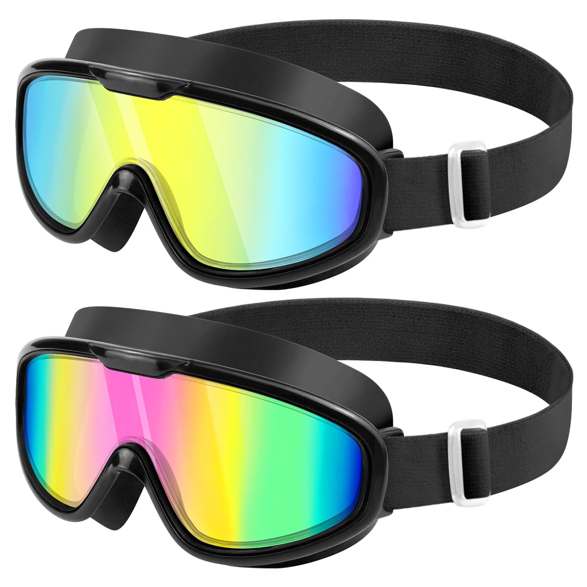 sliwo Swim Goggles 2 Pack, Wide View Anti Fog&UV Comfort Fabric Strap No Leaking Swimming Goggles for Adult Men Women Youth