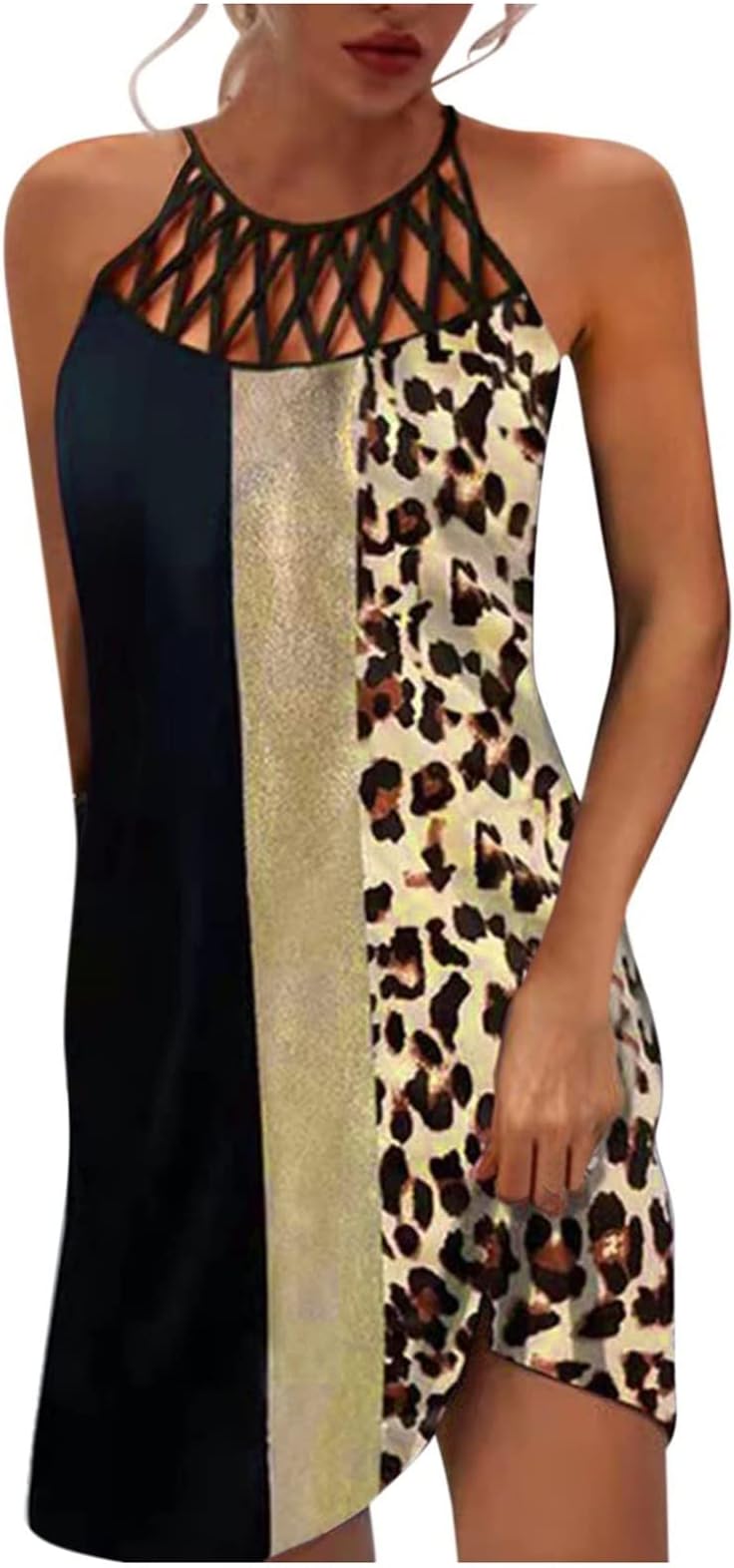 Women Elegant Sleeveless Vest V Neck Casual Dress Sale Halter Neck Printed Dress Boho Dress Cocktail Holiday Beach Long Dress for Ladies UK Size