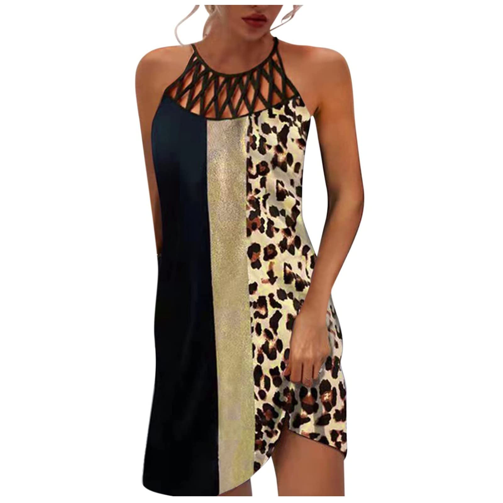 Women Elegant Sleeveless Vest V Neck Casual Dress Sale Halter Neck Printed Dress Boho Dress Cocktail Holiday Beach Long Dress for Ladies UK Size