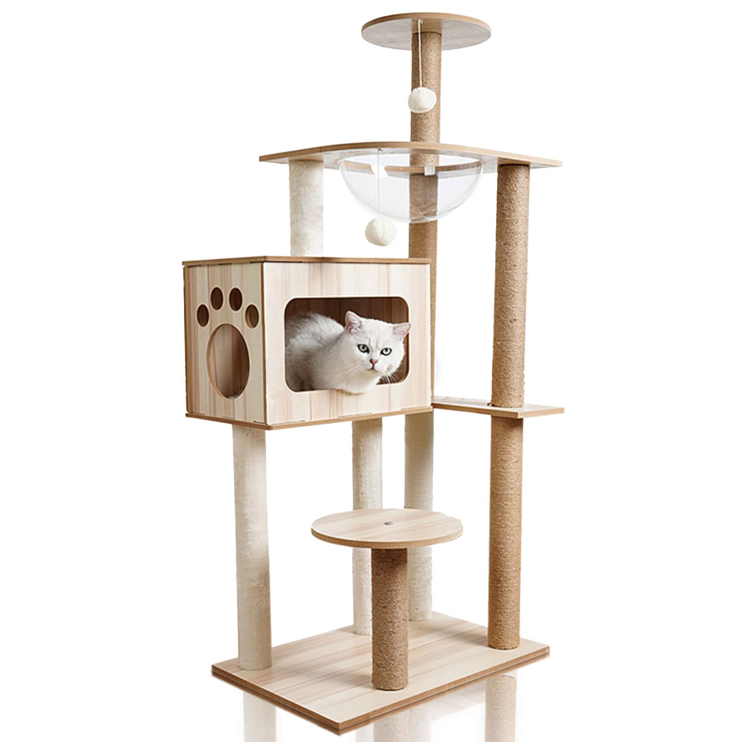 OccuwzzCat Tree Tower Multi Level Cat Condo with Sisal Scratching Posts, Clear Bowl Hammock and Dangling Balls, Indoor Cat Activity Center