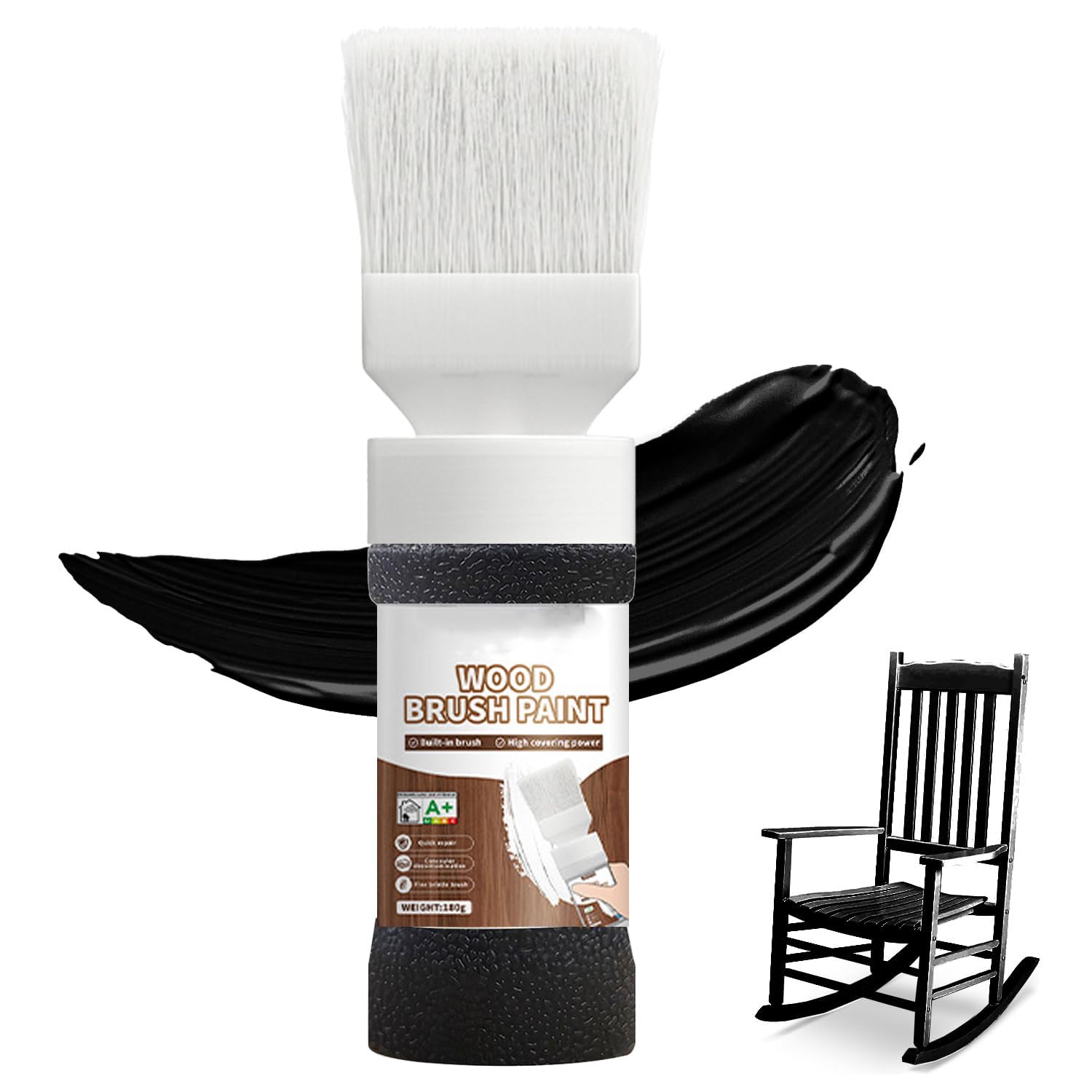 Wood Touch-Up Paint for Doors, All-in-One Paint for Doors, Cabinets, Furniture & Metal Surfaces, Multi-Surface Scratch Repair, Quick-Drying Formula, Easy Application, 6.35 oz (Black)