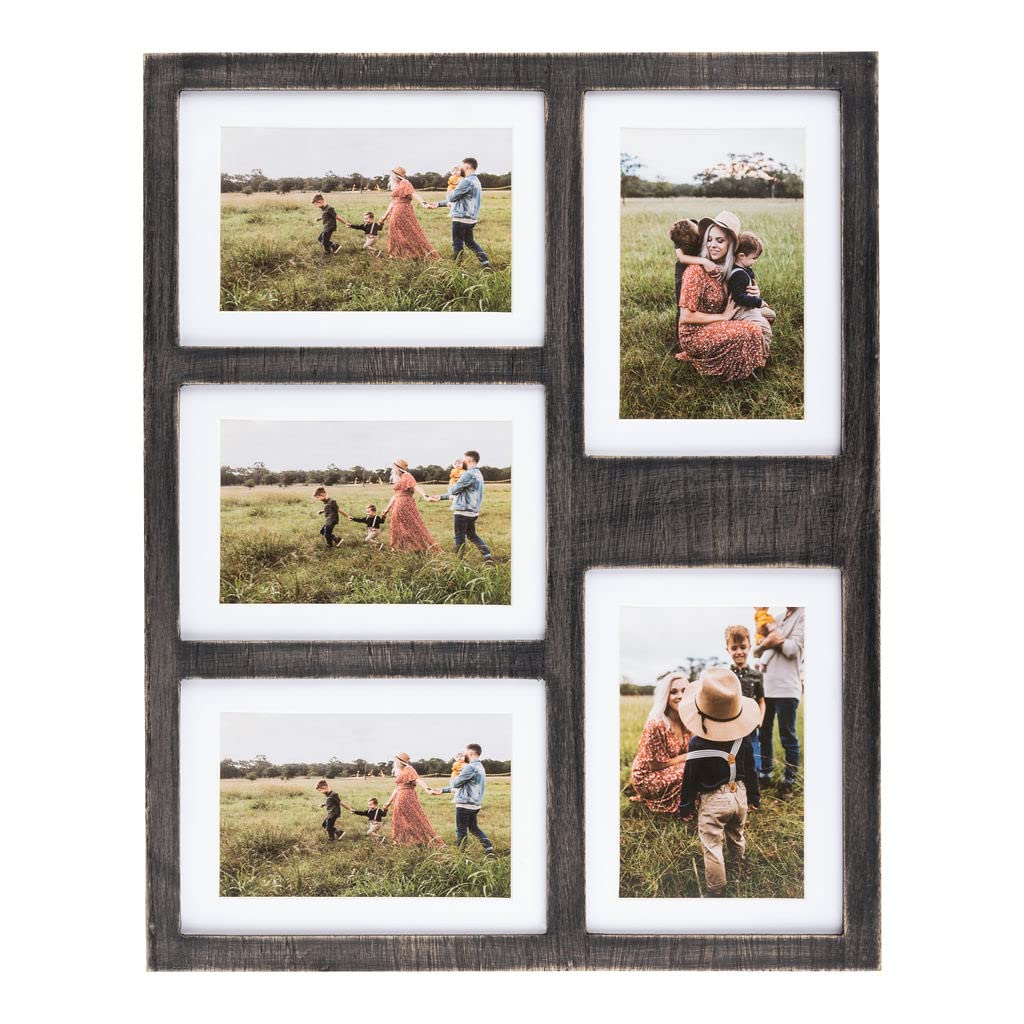 GLM 4x6 or 5x7 Collage Picture Frames for Wall, Holds 5 Photos, Rustic