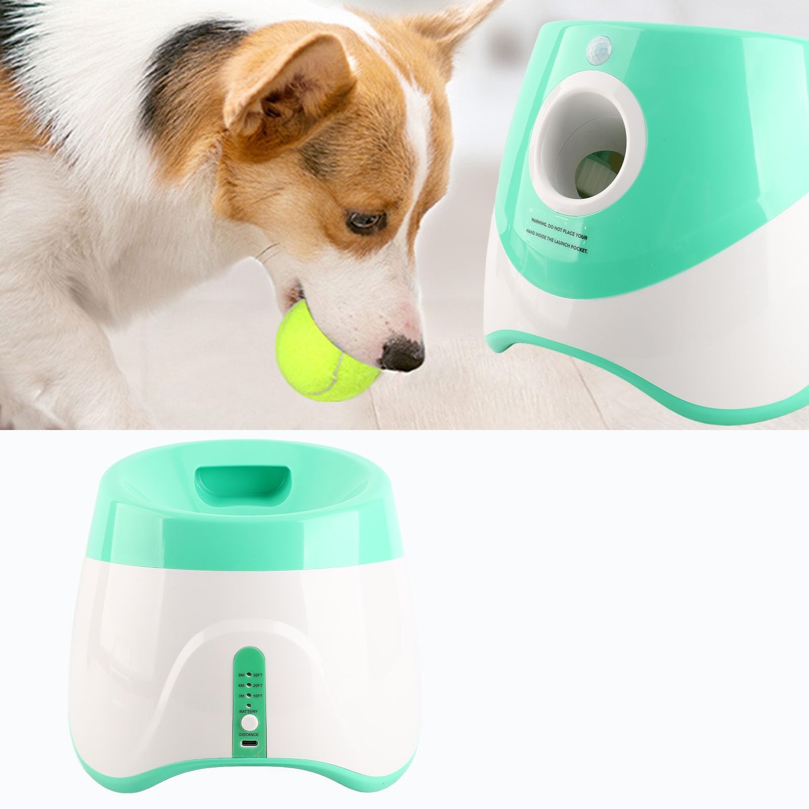 Pssopp Boule Automatique de Chien, 3 Modes de Distance 2200mAh La Batterie Rechargeable Comprend 3 Mini Balles de Tennis Jouet de Chien Interactif pour l'entraînement Utilisation Extérieure