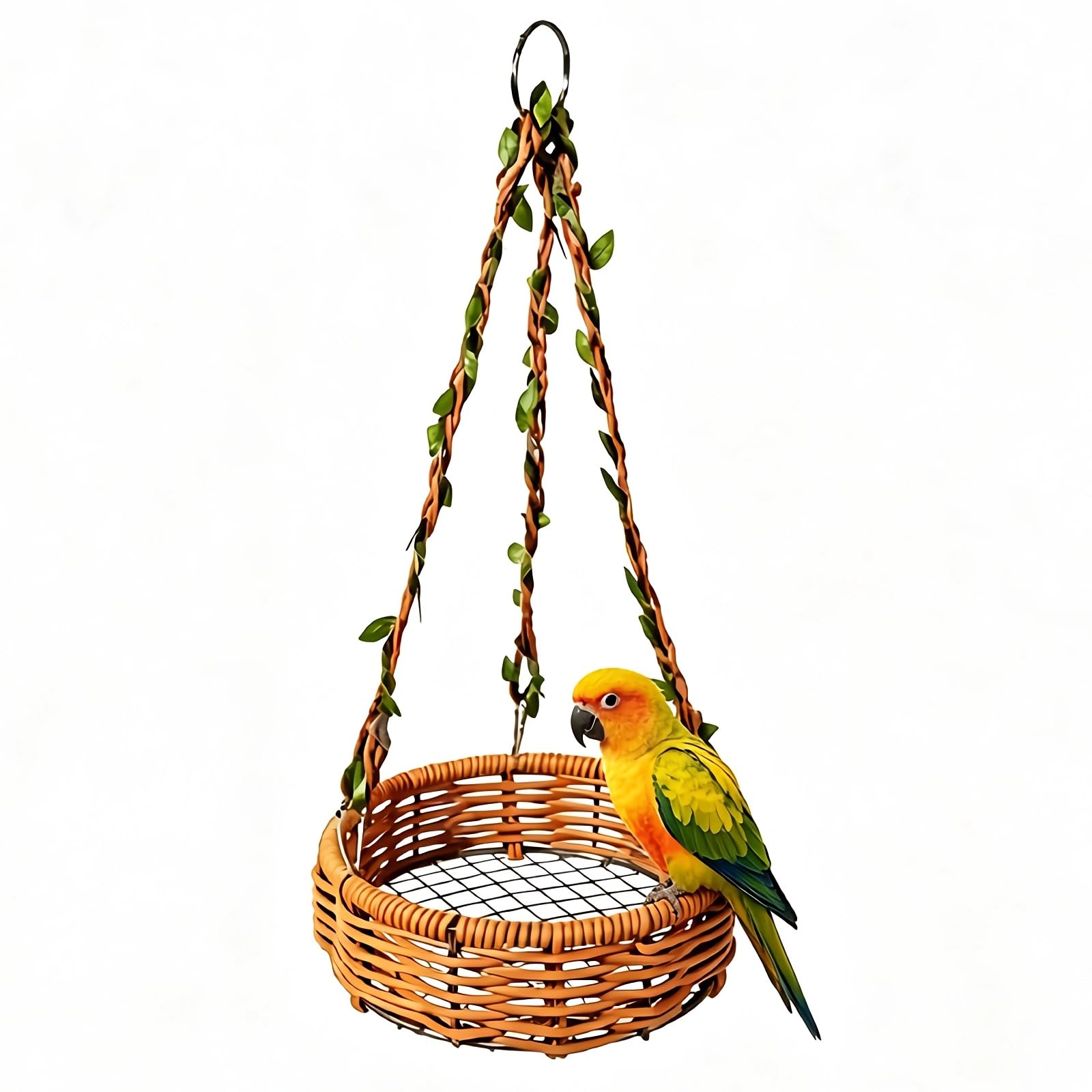 Panier suspendu en rotin pour perroquet pour créer un coin nature en volière