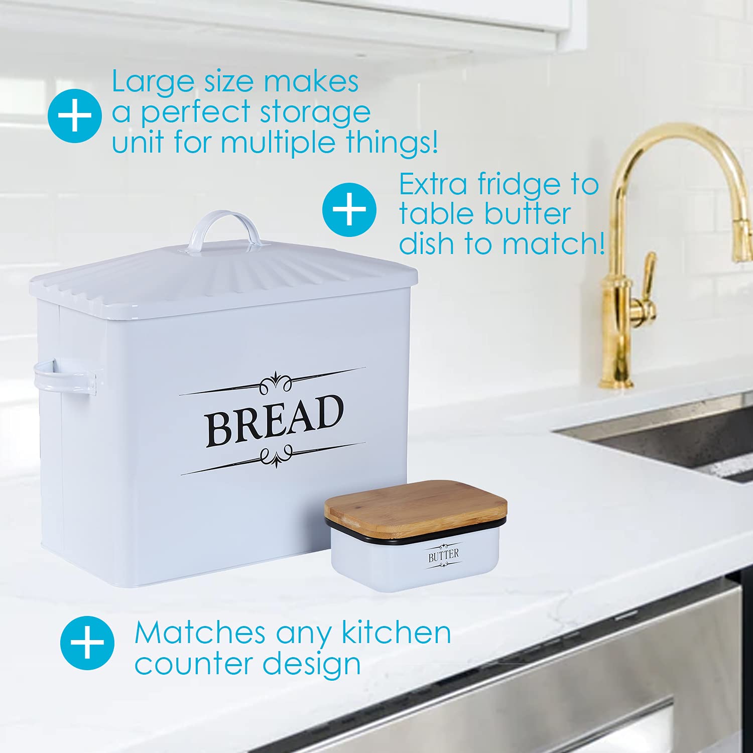 Houseables Farmhouse Bread Box Storage & Butter Dish for Kitchen