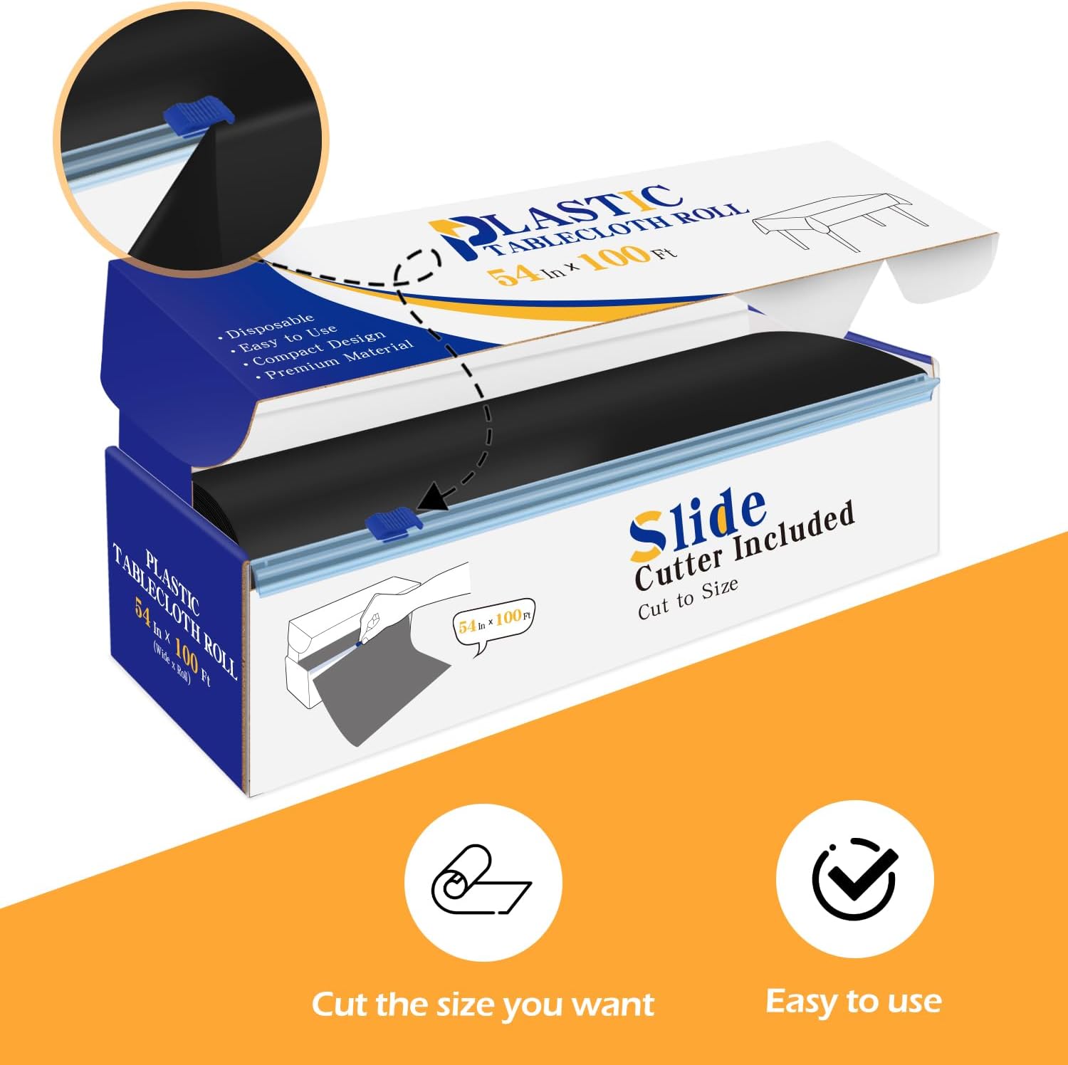 Plastic Table Cover Roll Black Disposable Table Cloth 54 in x 100 Ft, Plastic Table Cloths with Slide Cutter Table Cover for Parties - Image 3