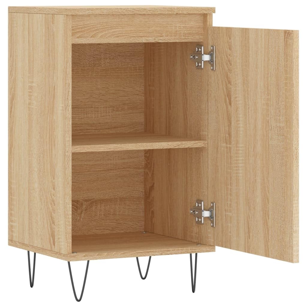 Aparador de madera de roble Sonoma moderno con patas de metal y dos compartimentos, aparador duradero con superficie lisa para el salón con superficie de presentación