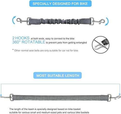 Miniatura 5 de Cinturón de seguridad para perro para canasta de bicicleta, cinturón de seguridad retráctil para perro, arnés elástico de seguridad para mascotas