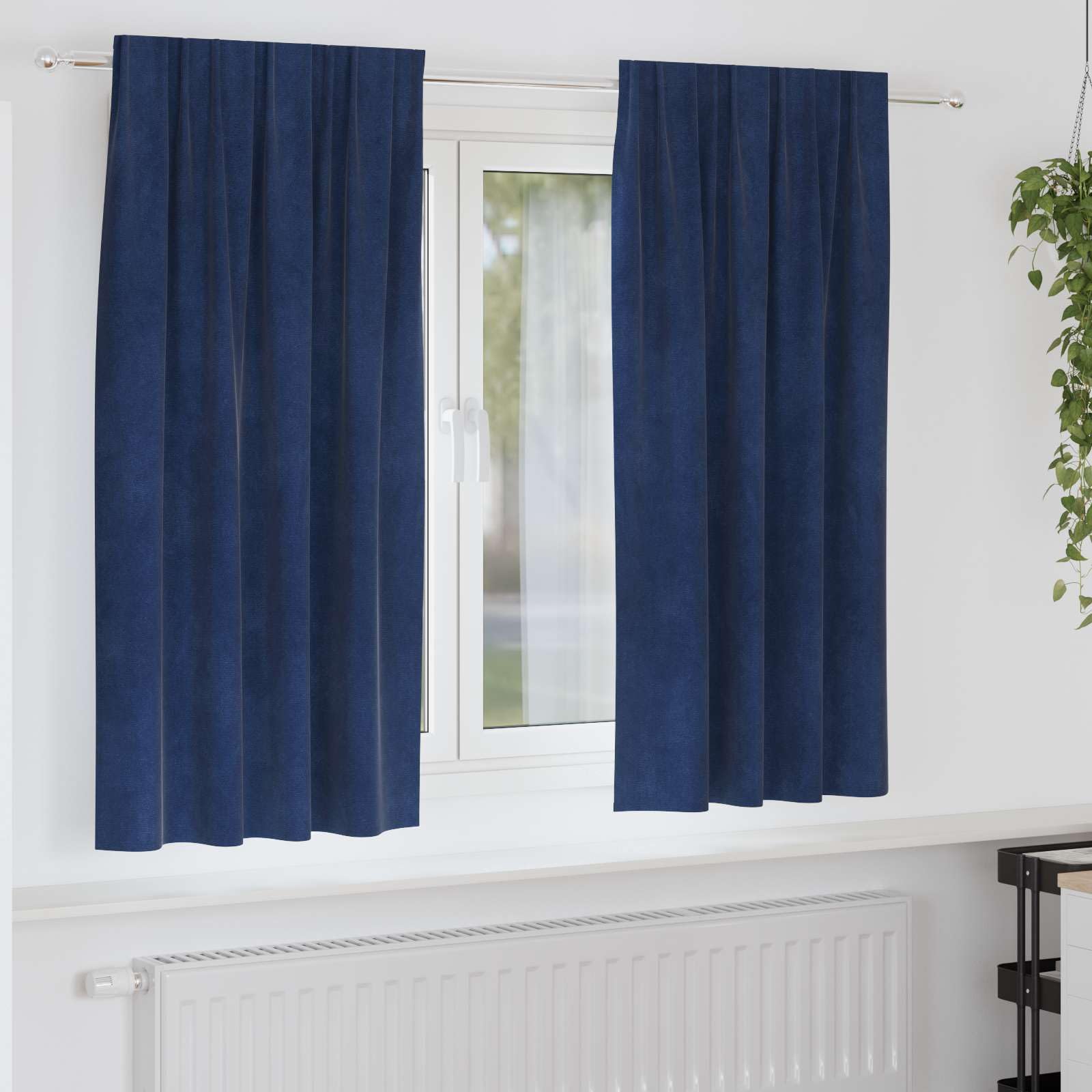 Lot de 2 rideaux occultants - Bleu foncé - 140 x 175 cm - En velours - Décoration de fenêtre - Protection solaire - Pour chambre à coucher et salon - Avec crochet et anneau