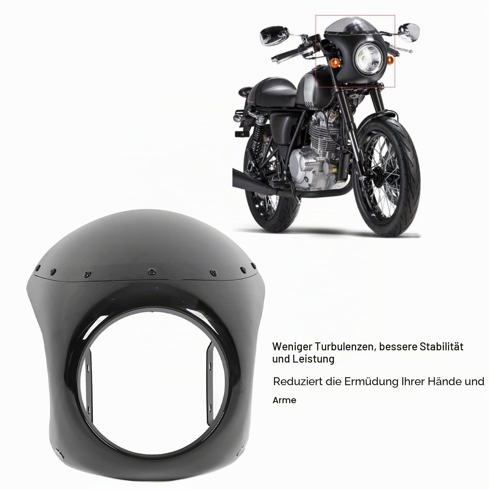 HEEPDD Motorrad-Scheinwerfer-Windschutzscheibe, Alterungsbeständige Front-Motorrad-Scheinwerfer-Verkleidung für Runde Scheinwerfer-Motorrad (Glänzend schwarz)