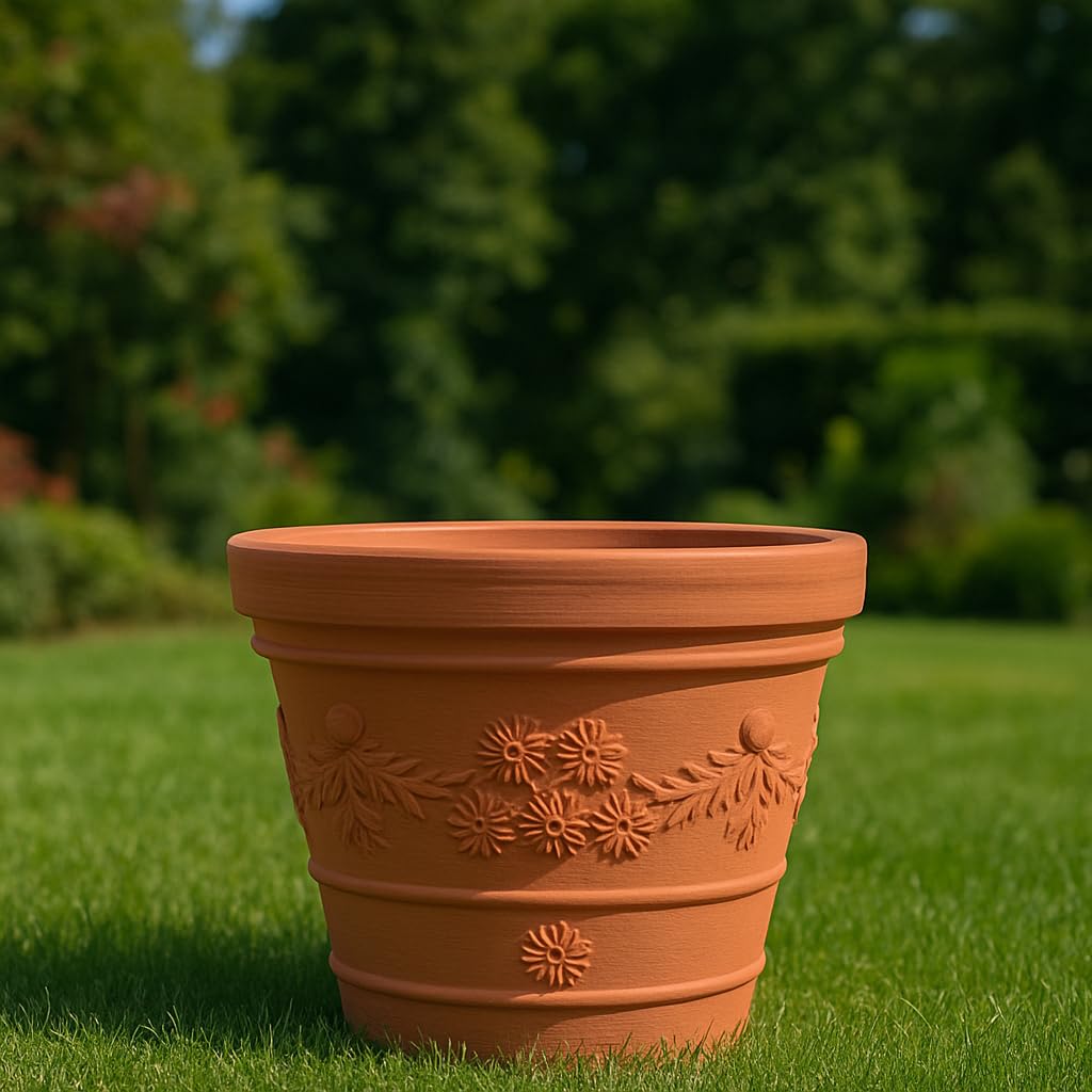 Blumentopf Pflanztopf Massiv Blumenkübel Terrakotta Mocca Kunststoff Classic Massiver konisch Untersetzer 5 Größen von rg-vertrieb für Garten, Balkon & Innen, Vintage Design