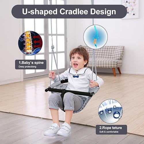 Miniatura 6 de Columpio para bebé 2 en 1 para bebés  Asiento de columpio de cuerda ajustable para niños  Juego de columpios duraderos para interiores y exteriores