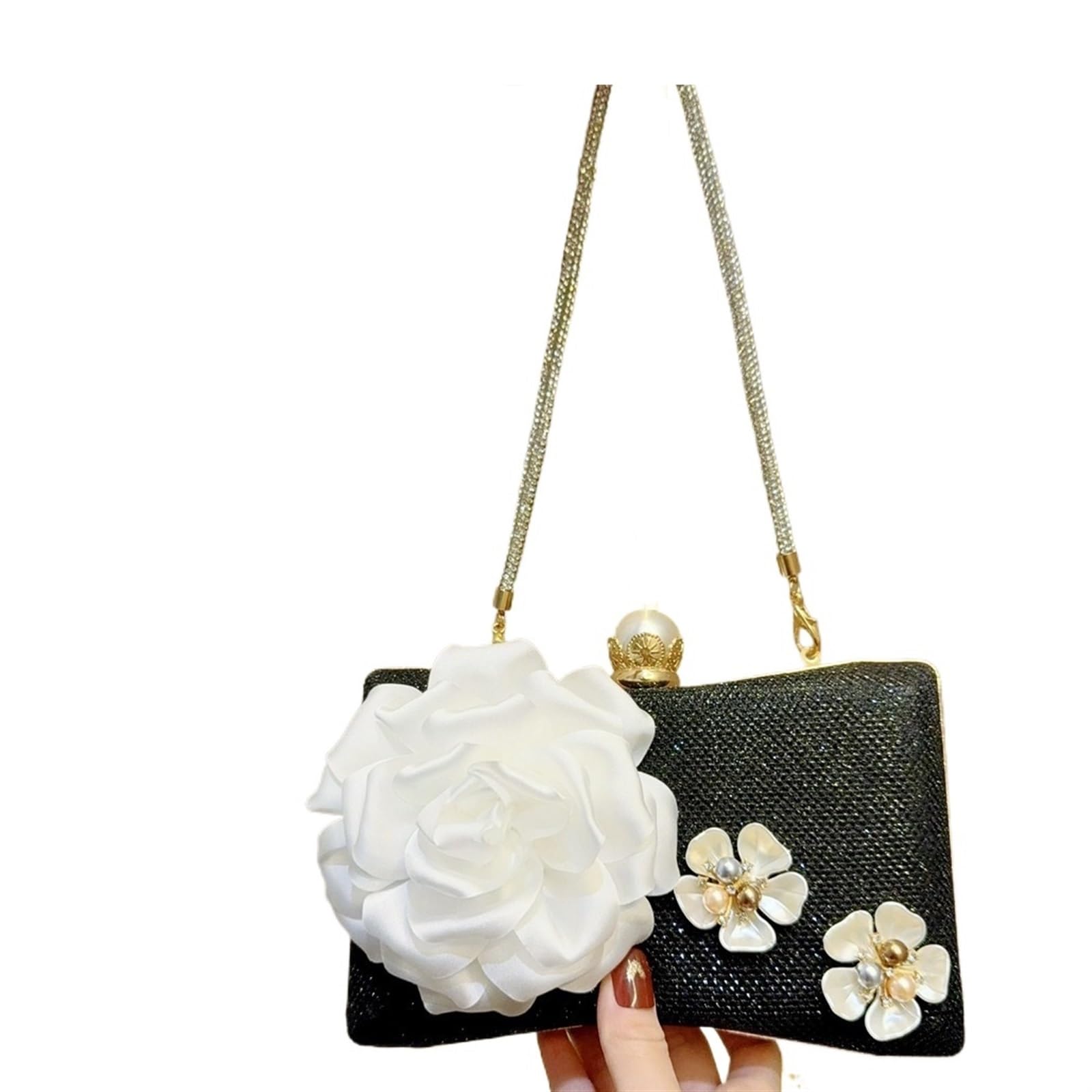 Wltysm Women's Black Exquisite Pearl Flower Bag Crossbody Evening Bag Handbag Clutch Banquet Dress Bag Purses And Handbags(Black)