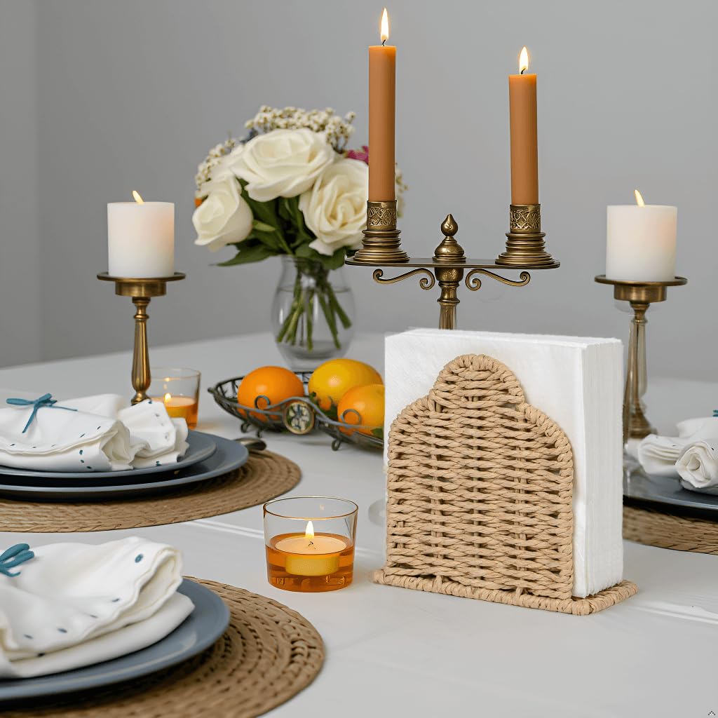 CubesLand Servilletero con borde festoneado para decoración de mesa, hogar, granja, dispensador de servilletas de cuerda de papel para comedor, cocina, servilletero de cóctel para fiestas en
