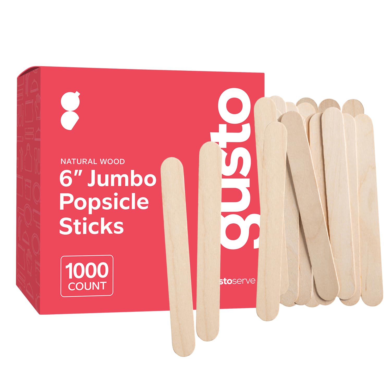 Gusto [1000 Count] Jumbo 6 Inch Wooden Multi-Purpose Popsicle Sticks, Craft Sticks for ICES, Ice Cream, Waxing, Tongue Depressor Wood Sticks -(Formerly Comfy Package)