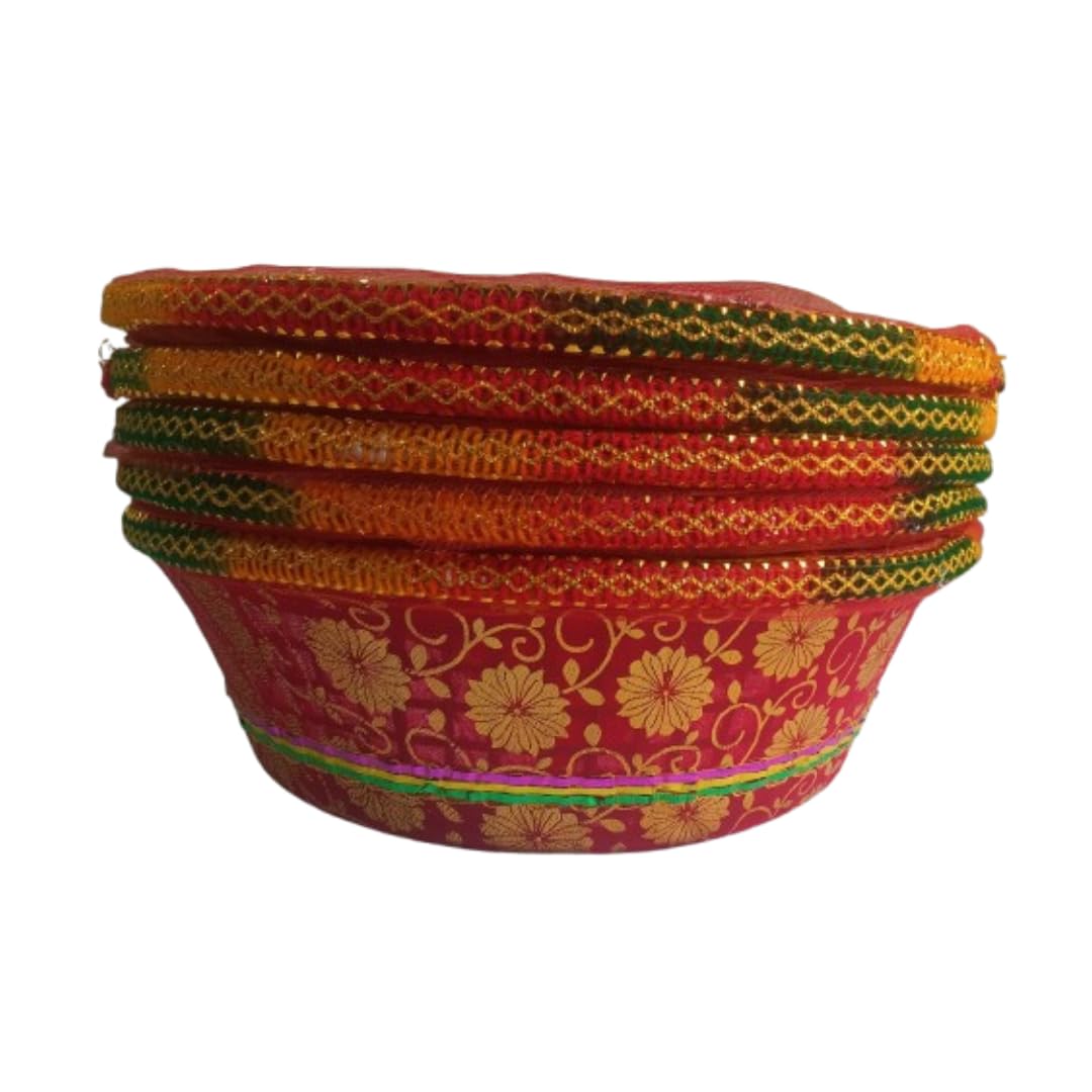 Shagun Basket Set for Wedding Gift Packing – 5 Pieces – Handcrafted Decorative Engagement Hamper Tray for Shagun & Return Gifts – Plastic – 29x29 cm-image-20