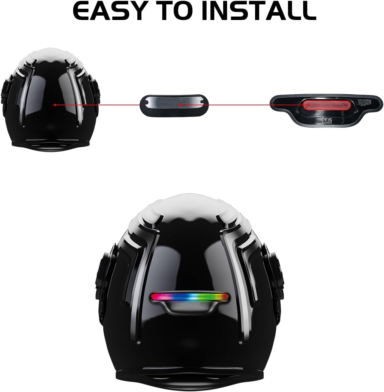 H2 Motorcycle Helmet Light - Rechargeable LED Brake/Running Light for Safety,18-Hour Runtime, Easy Install, Enhanced Night Visibility