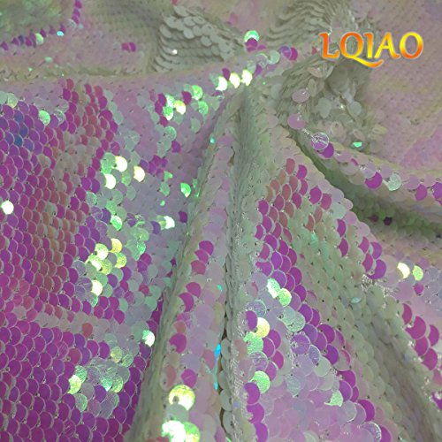 Lqiao Mermaid Sequin Fabric Color Changing Reversible Shimmer Flip Up Fabric Emboriderly Sold By Half Of Yard Changed White #TOP2