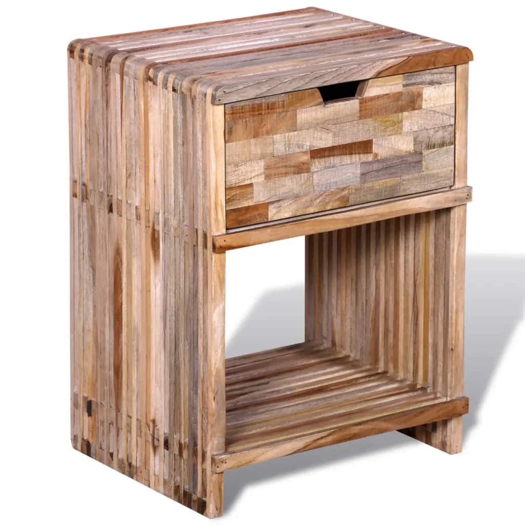 Buy Nightstand, Bedside Table with Drawer Recled Teak Wood for Living