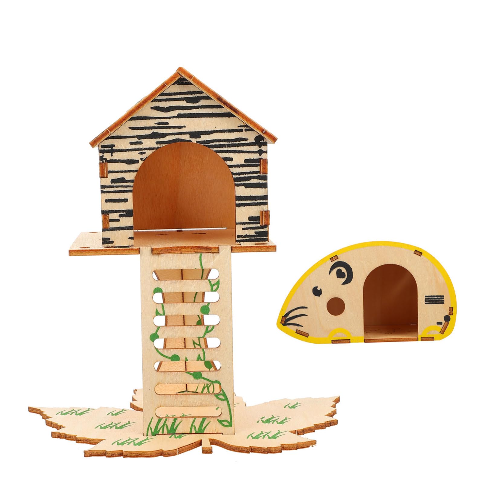 WOONEKY2pcs Hamster House Wooden Rat Room Hamster Toy Hamster Play Platform Hamster Hide Place Pet Play Toy Small Animals Gerbil House Pet Wood House Animal Hut Pet Supply