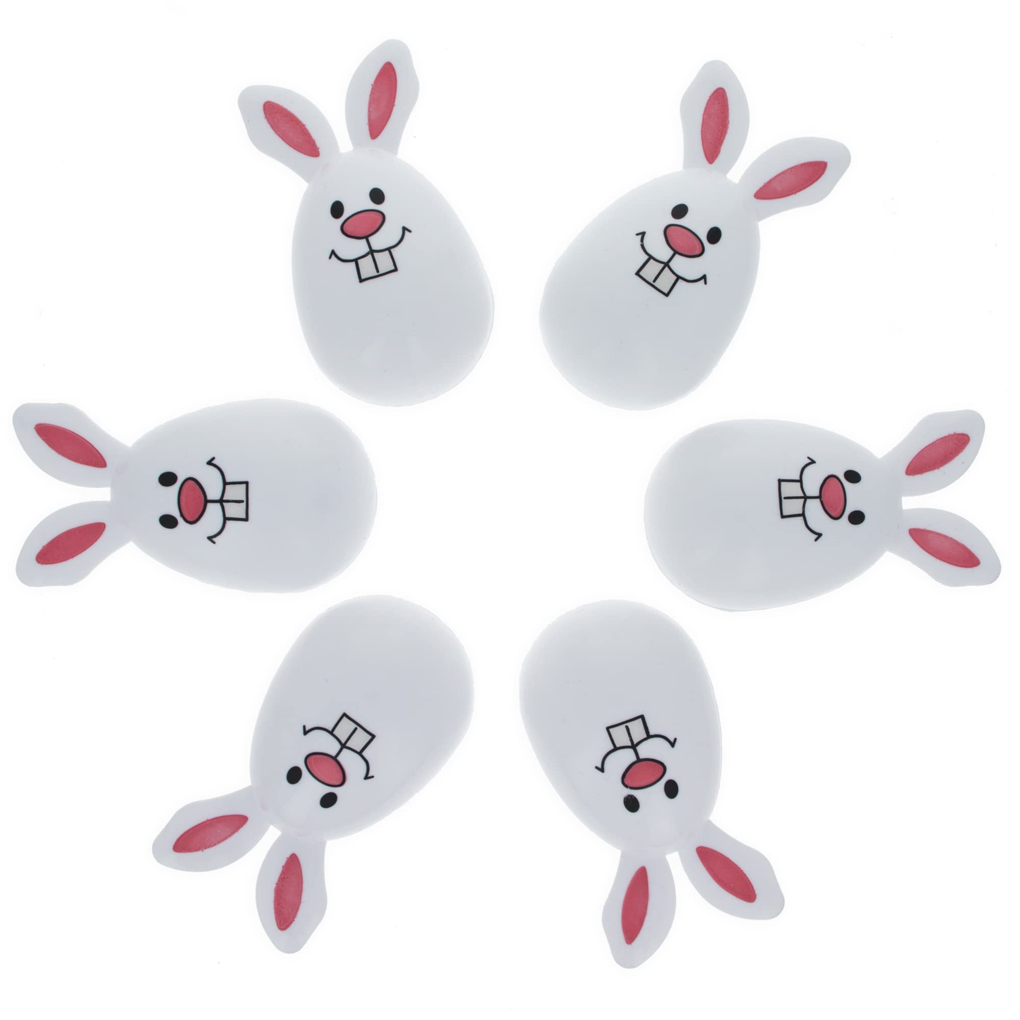 Set di 6 uova di Pasqua in plastica con coniglietto sorridente bianco